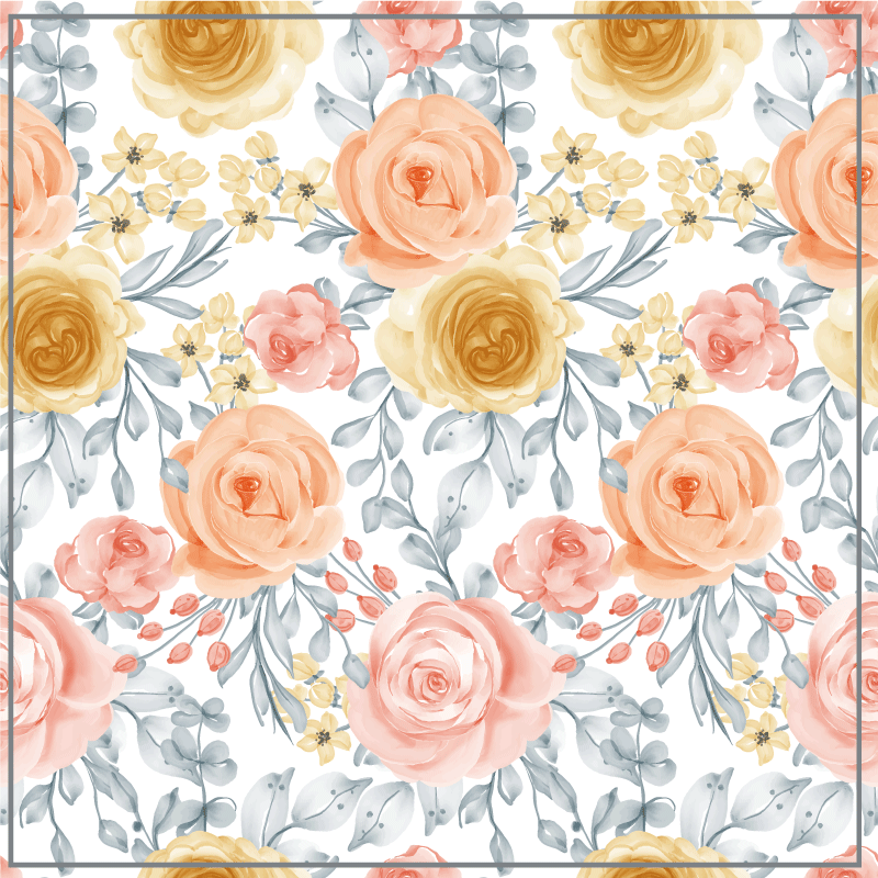 Pink roses watercolor effect square vinyl rug - TenStickers