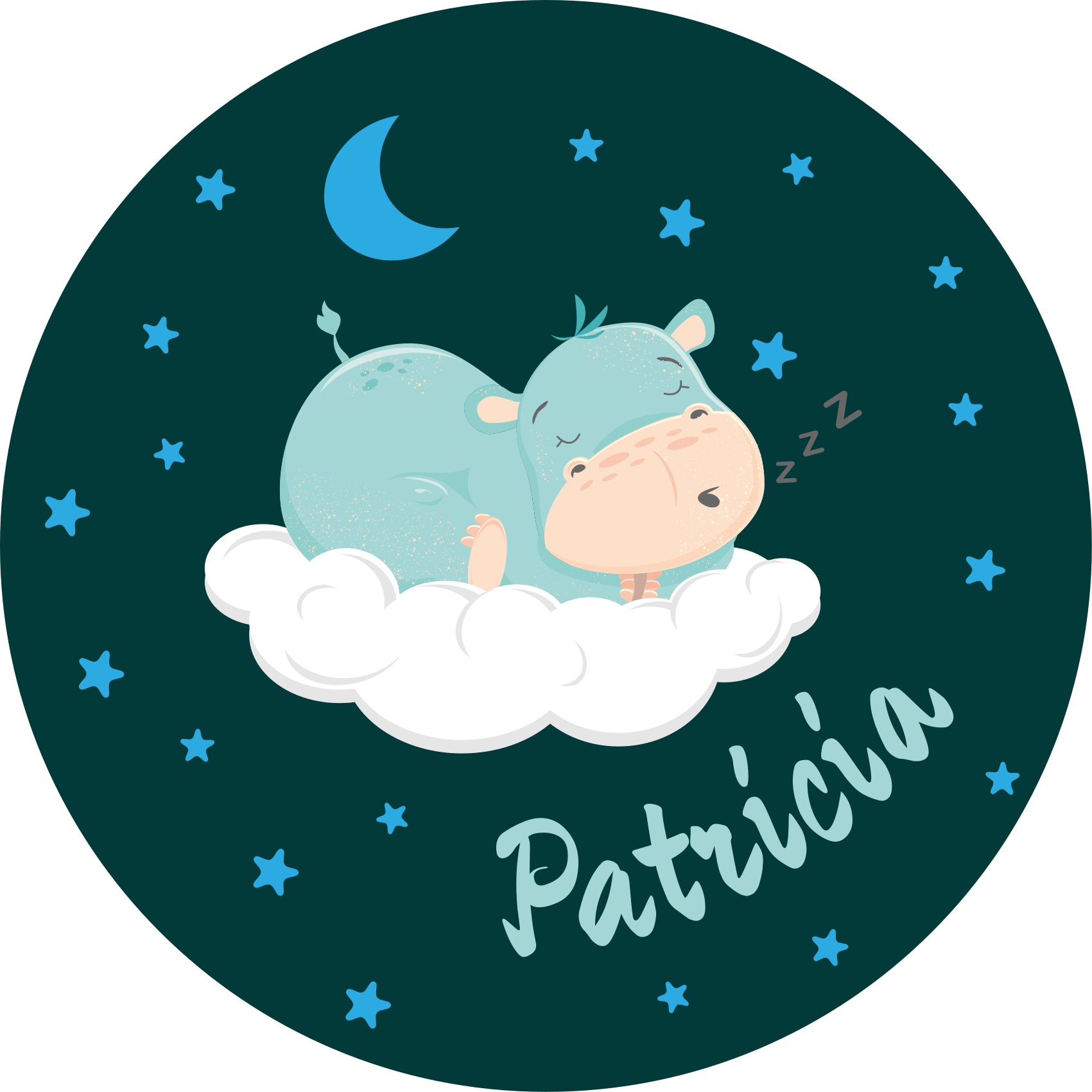 Sleepy hippo with name nursery rug - TenStickers