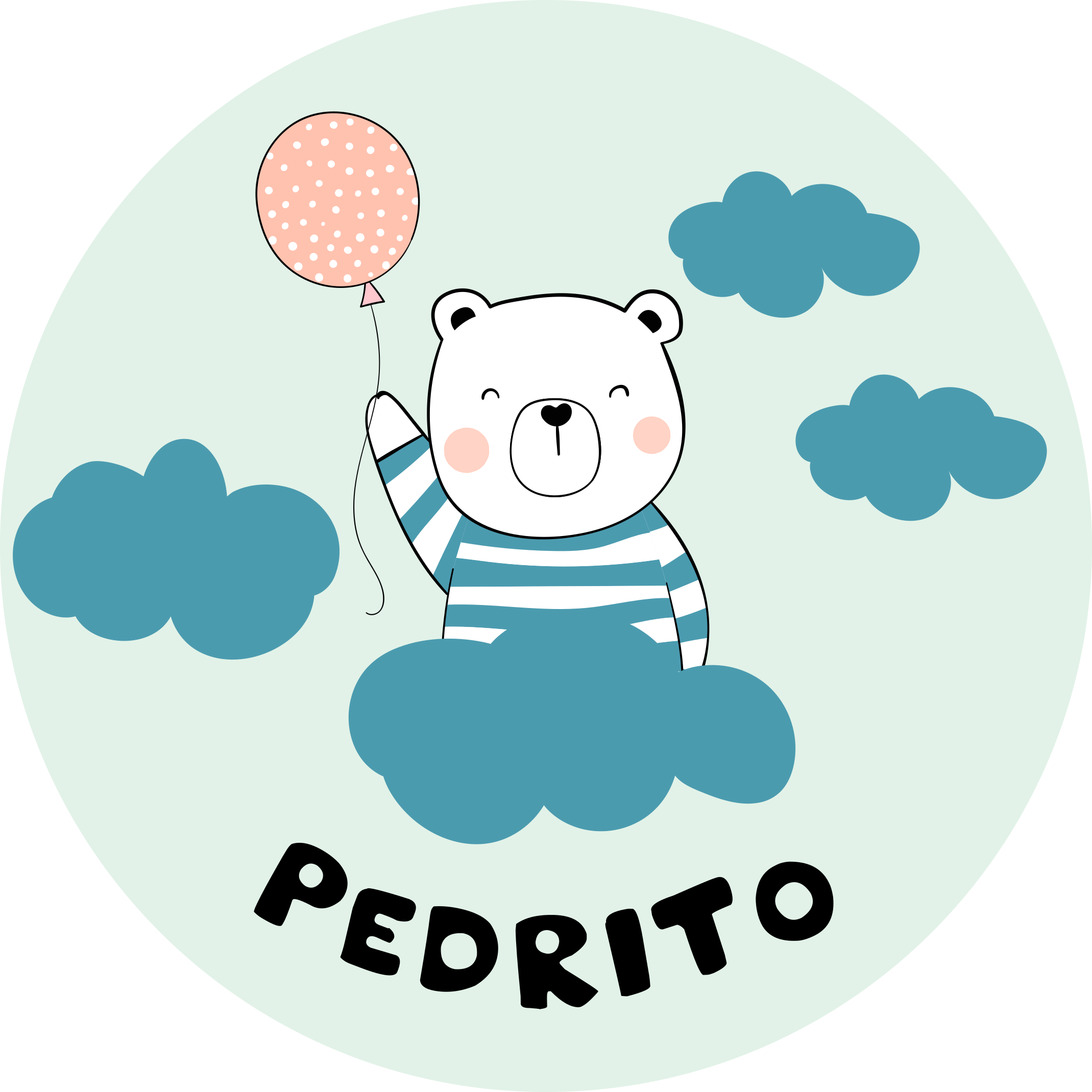 White baby bear on blue cloud personalised mat - TenStickers