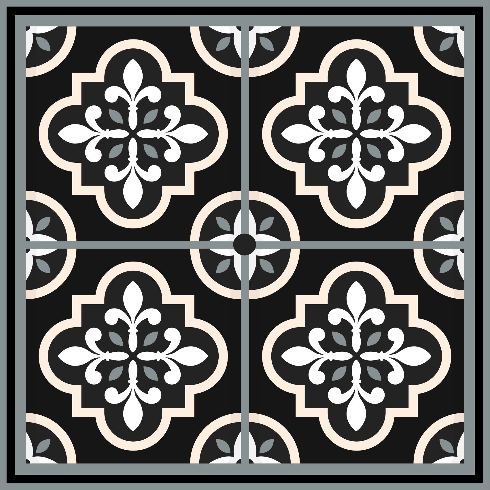 Black and white floral pattern geometric rug - TenStickers