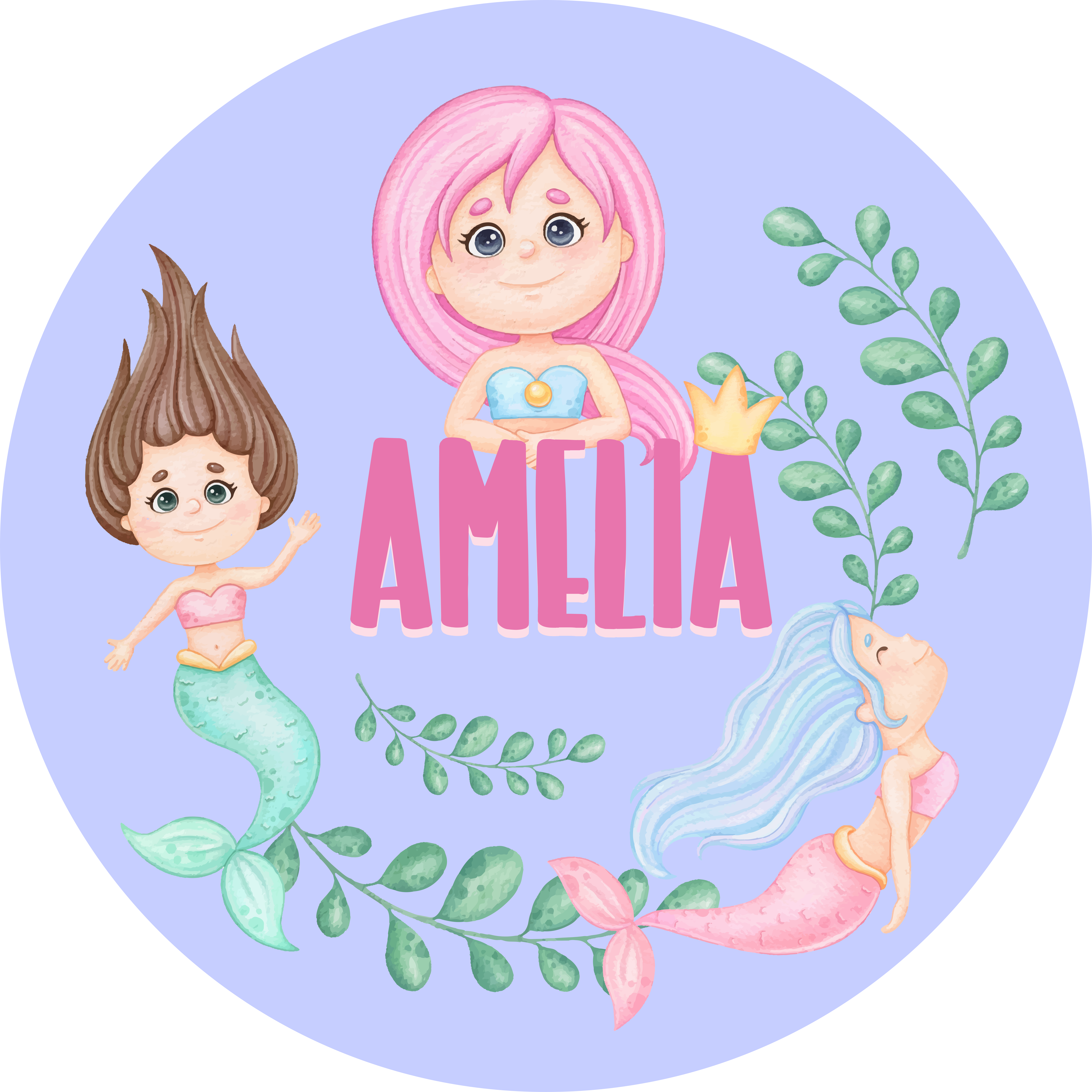 Mermaid friends with name kids rug - TenStickers