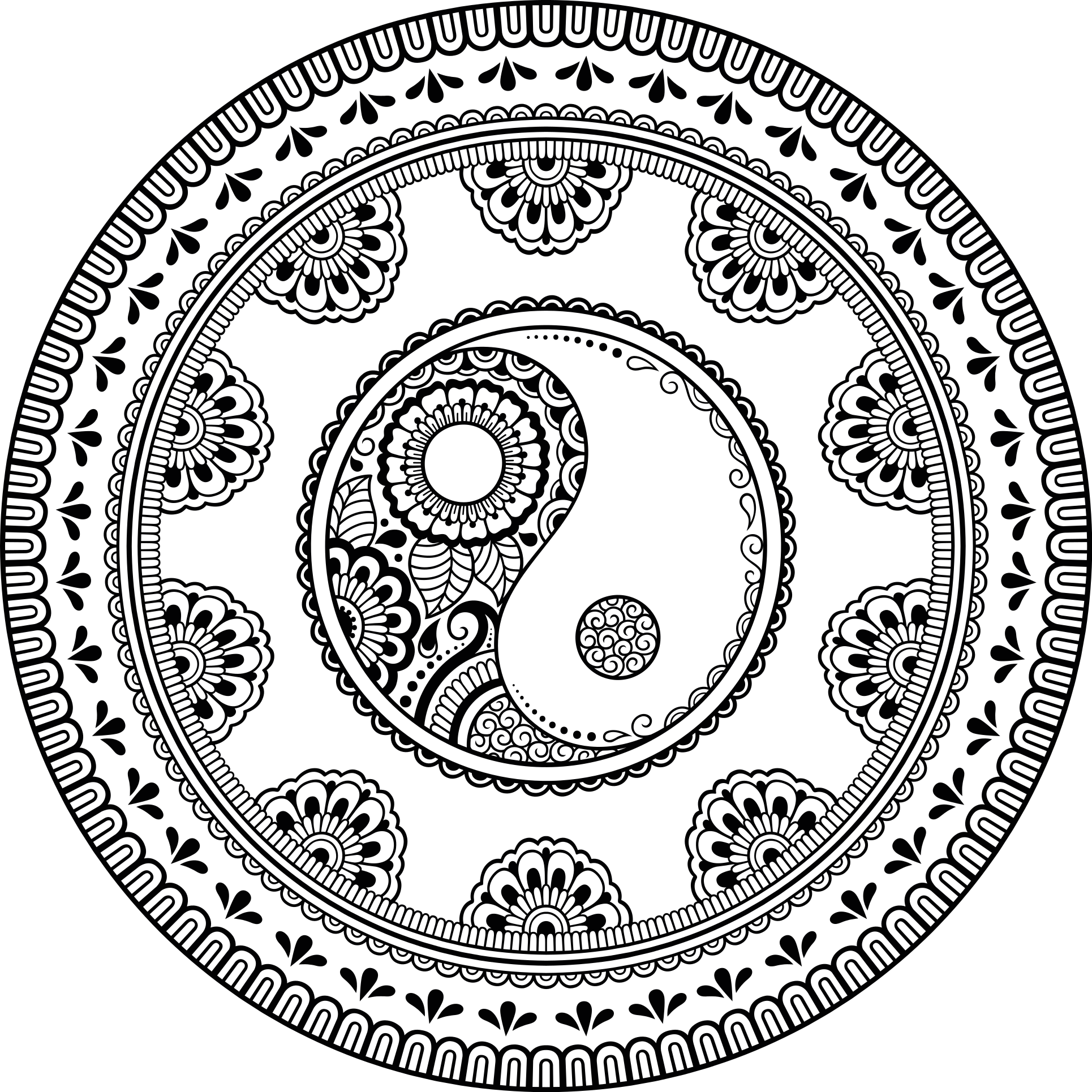 Grey round element mandala rug - TenStickers