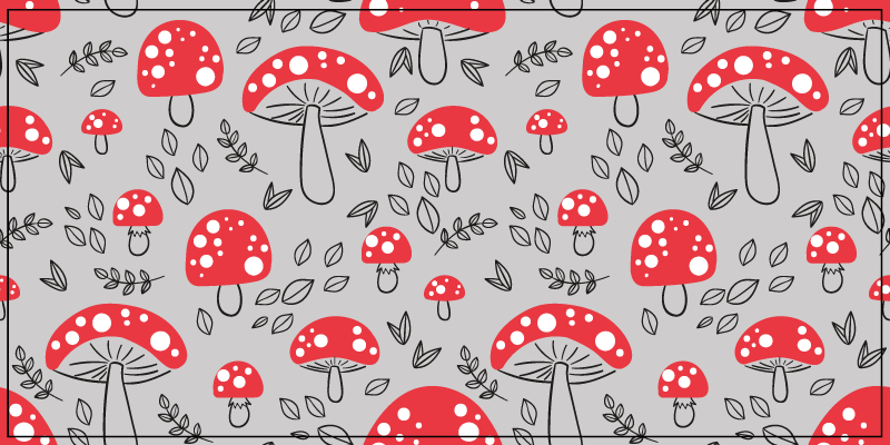 Classic mushrooms on gray background floral rug - TenStickers