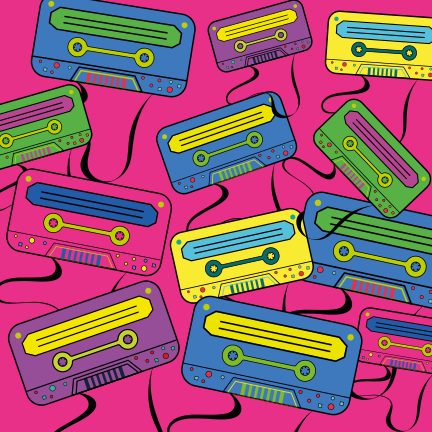 Vibrant Cassette Tapes teenage bedroom rug - TenStickers