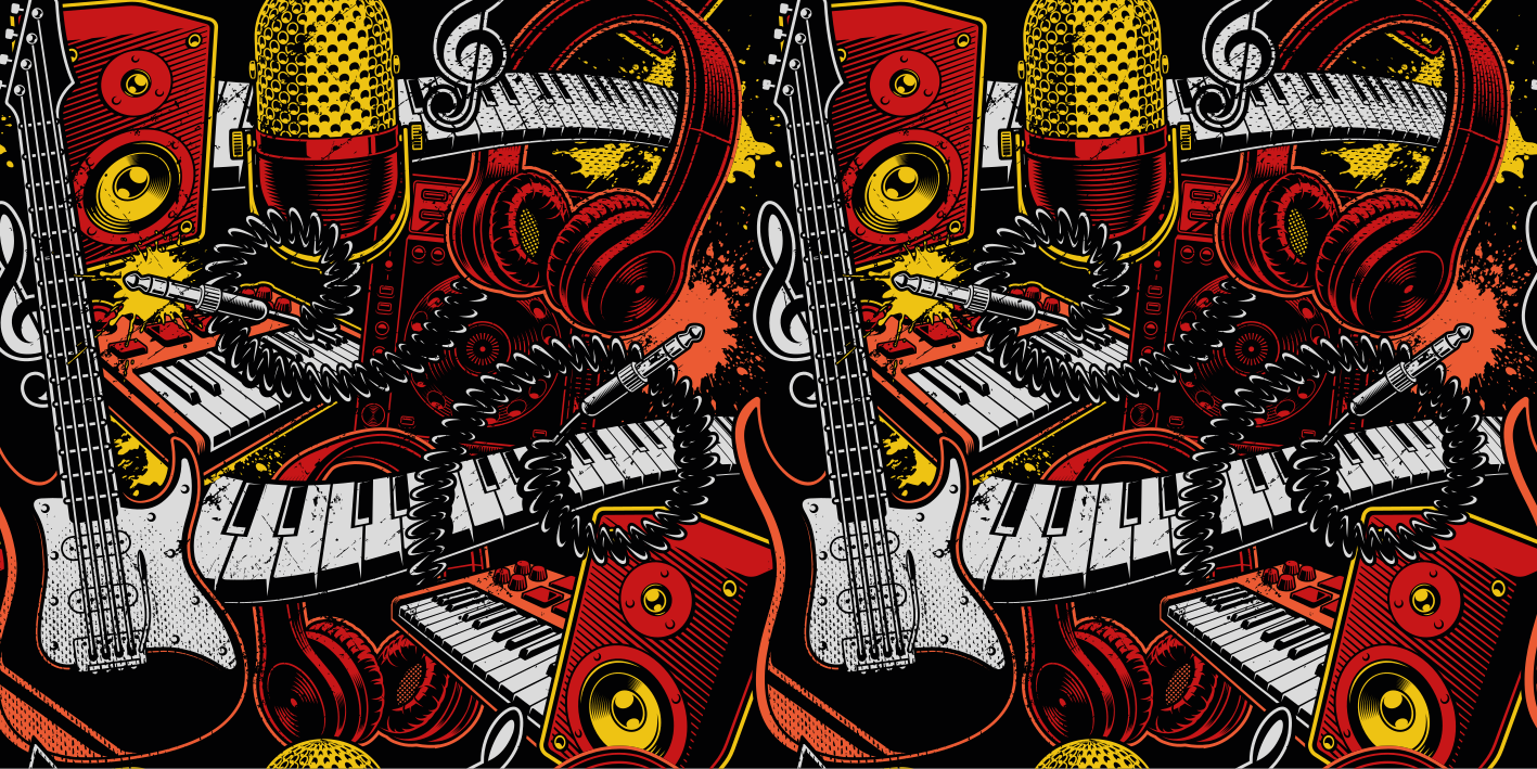 Cartoon musical instruments rectangular rug - TenStickers