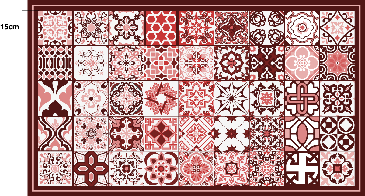 Red and white tile pattern bathroom vinyl rug - TenStickers