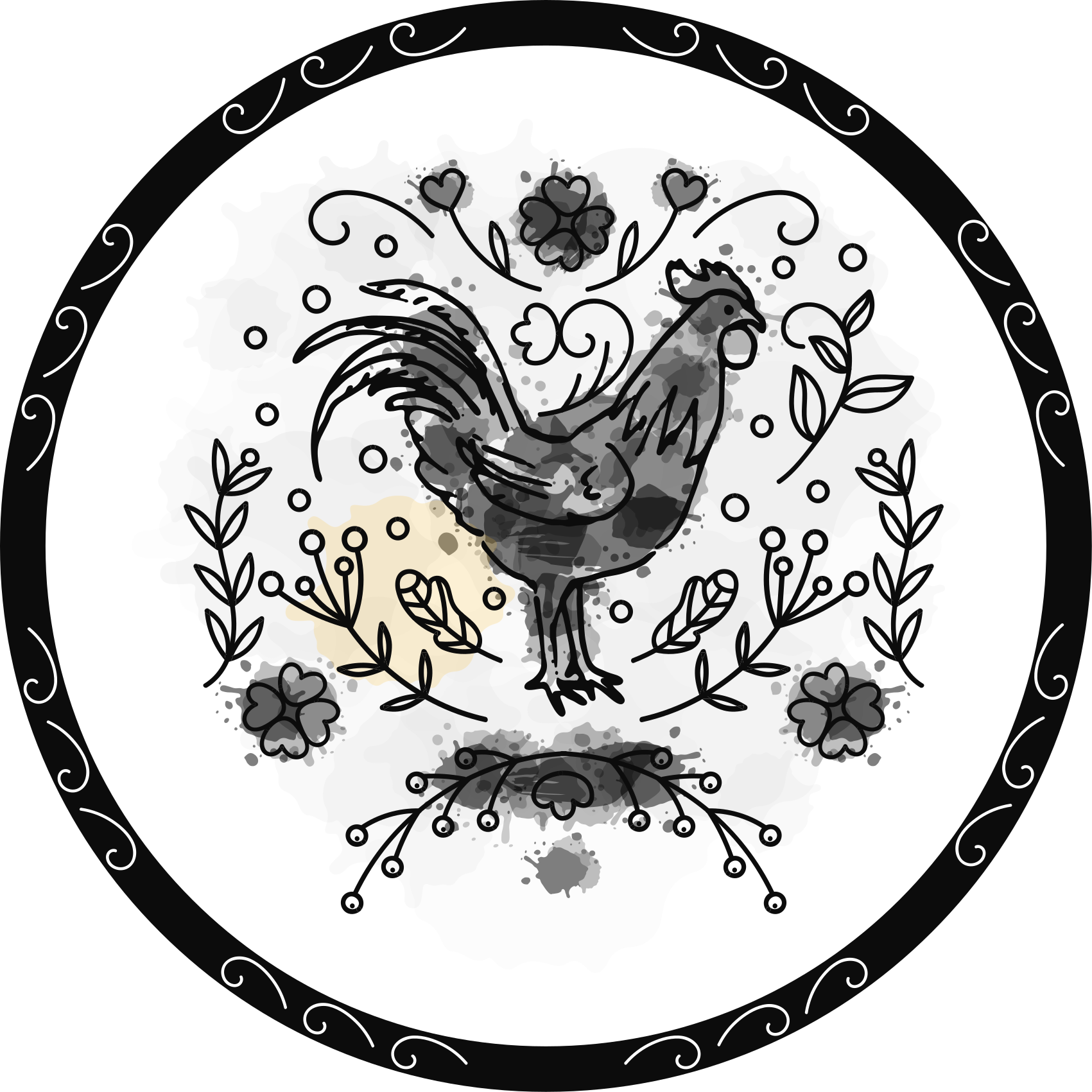 Black rooster sketch animal mat - TenStickers