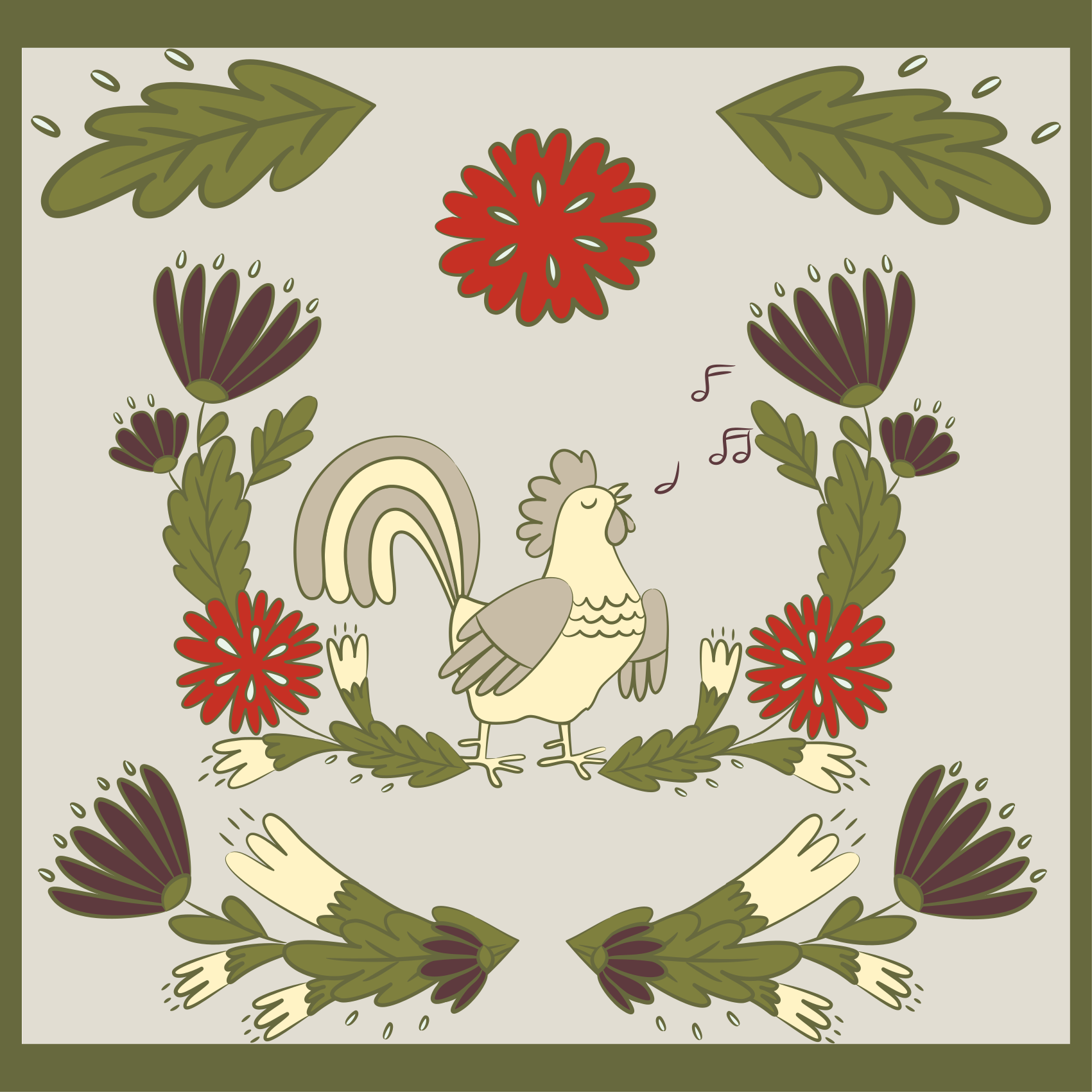 Folklore rooster animal mat - TenStickers