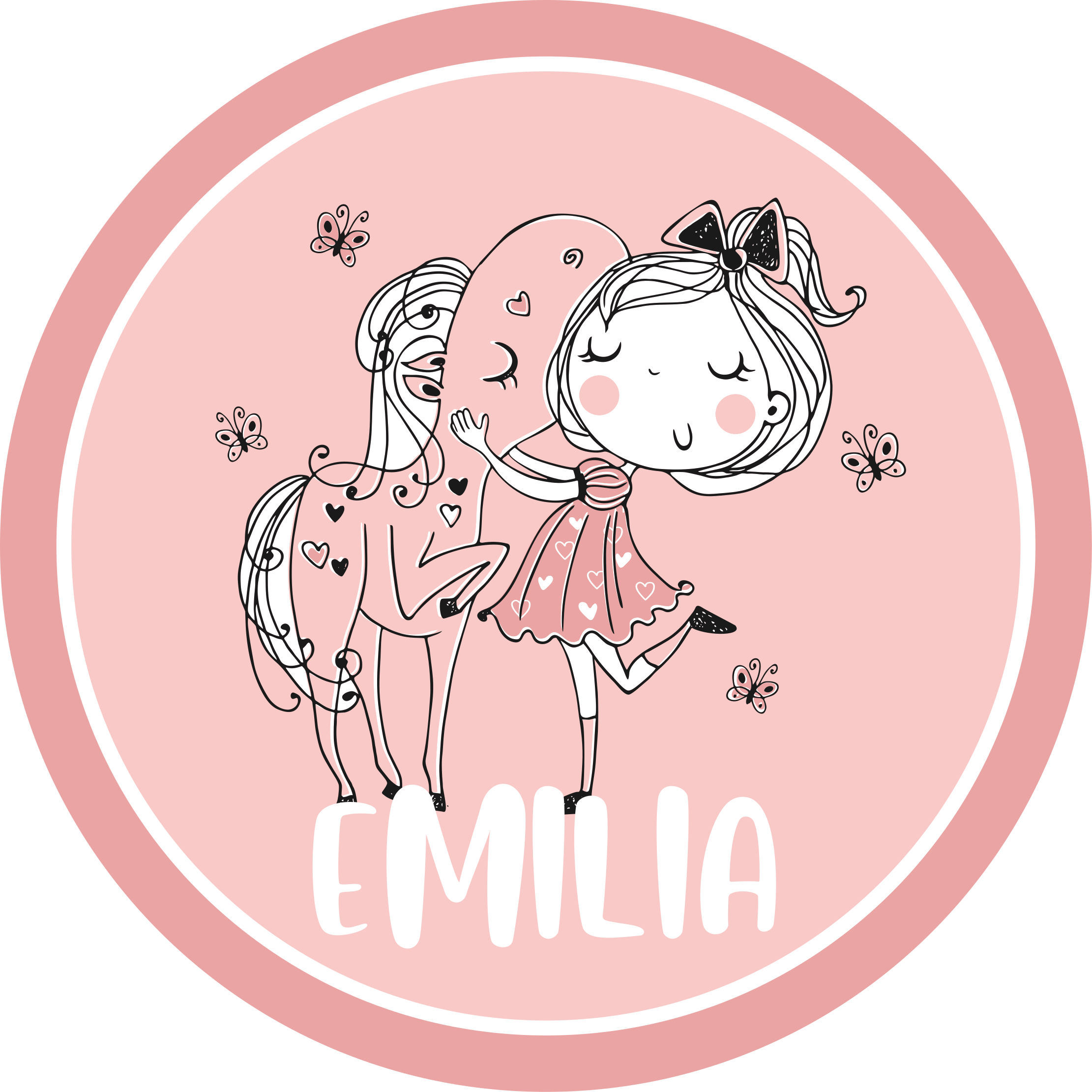 Girl and horse with name teenage bedroom rug - TenStickers