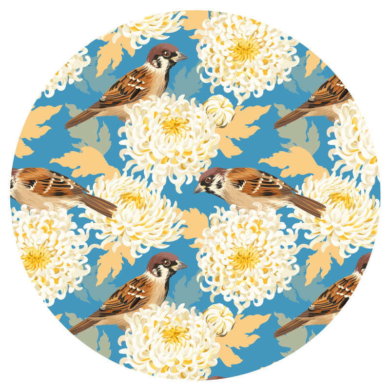 Floral rug with sparrow floral design - TenStickers