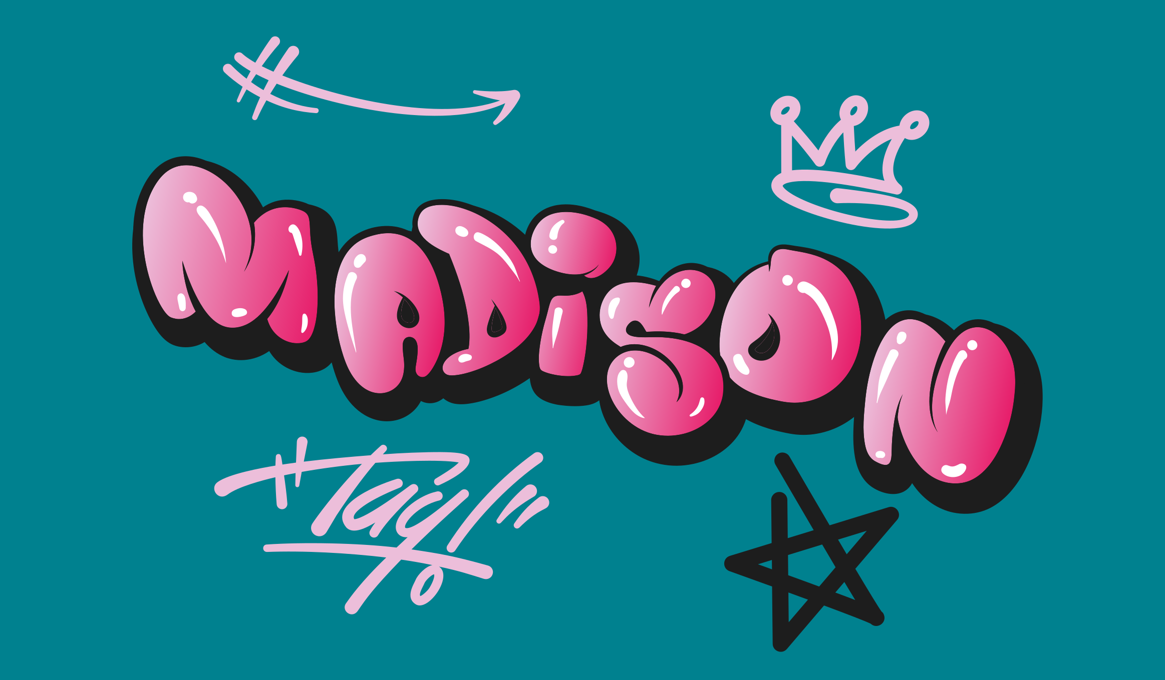 Pink graffiti with name teenage bedroom rug - TenStickers