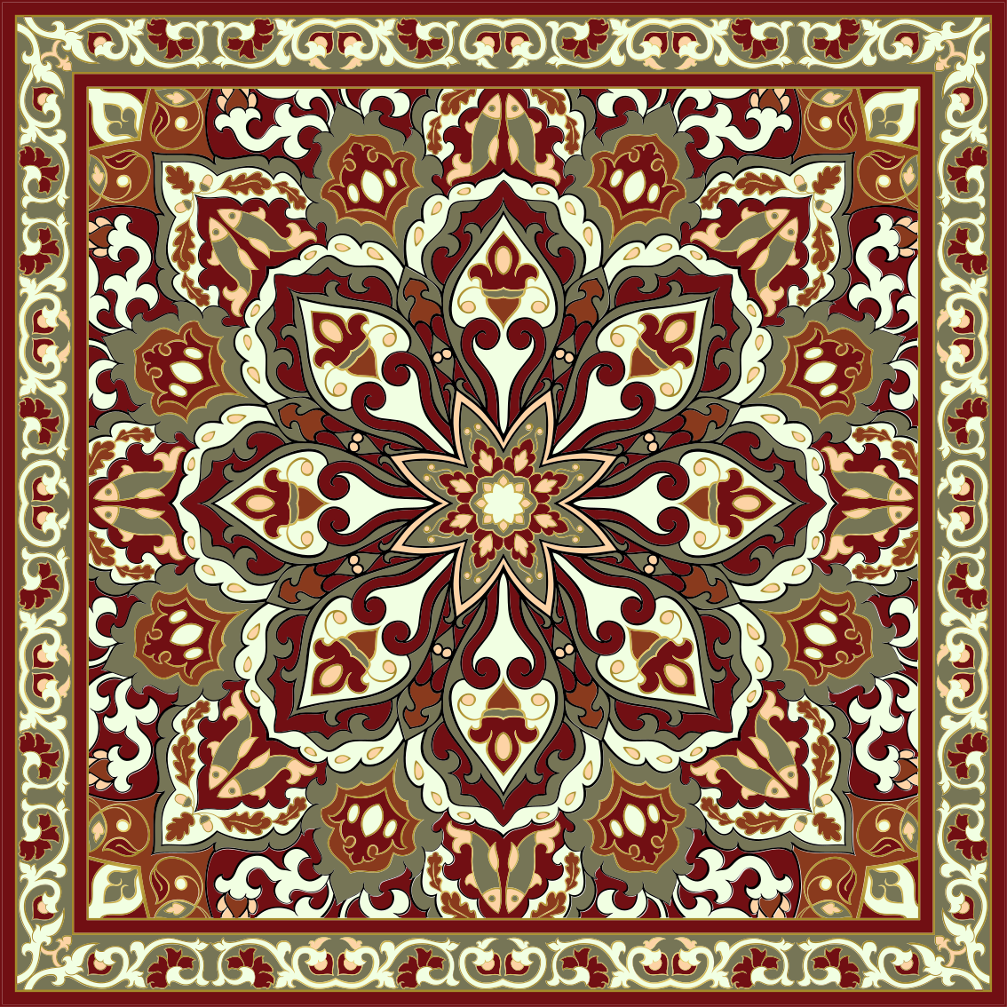 Handcrafted floral ethnic design texture vinyl rug - TenStickers