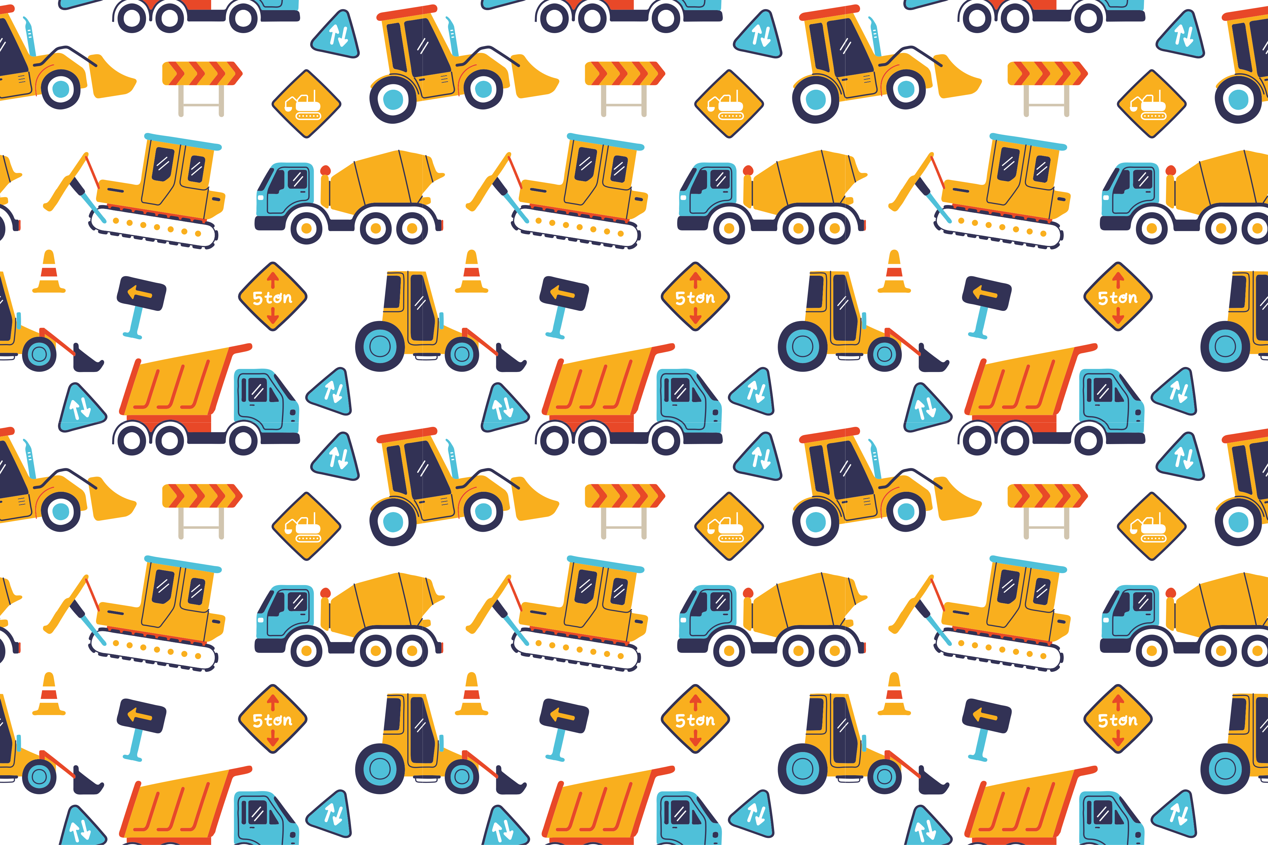 Construction vehicles pattern road map rug - TenStickers