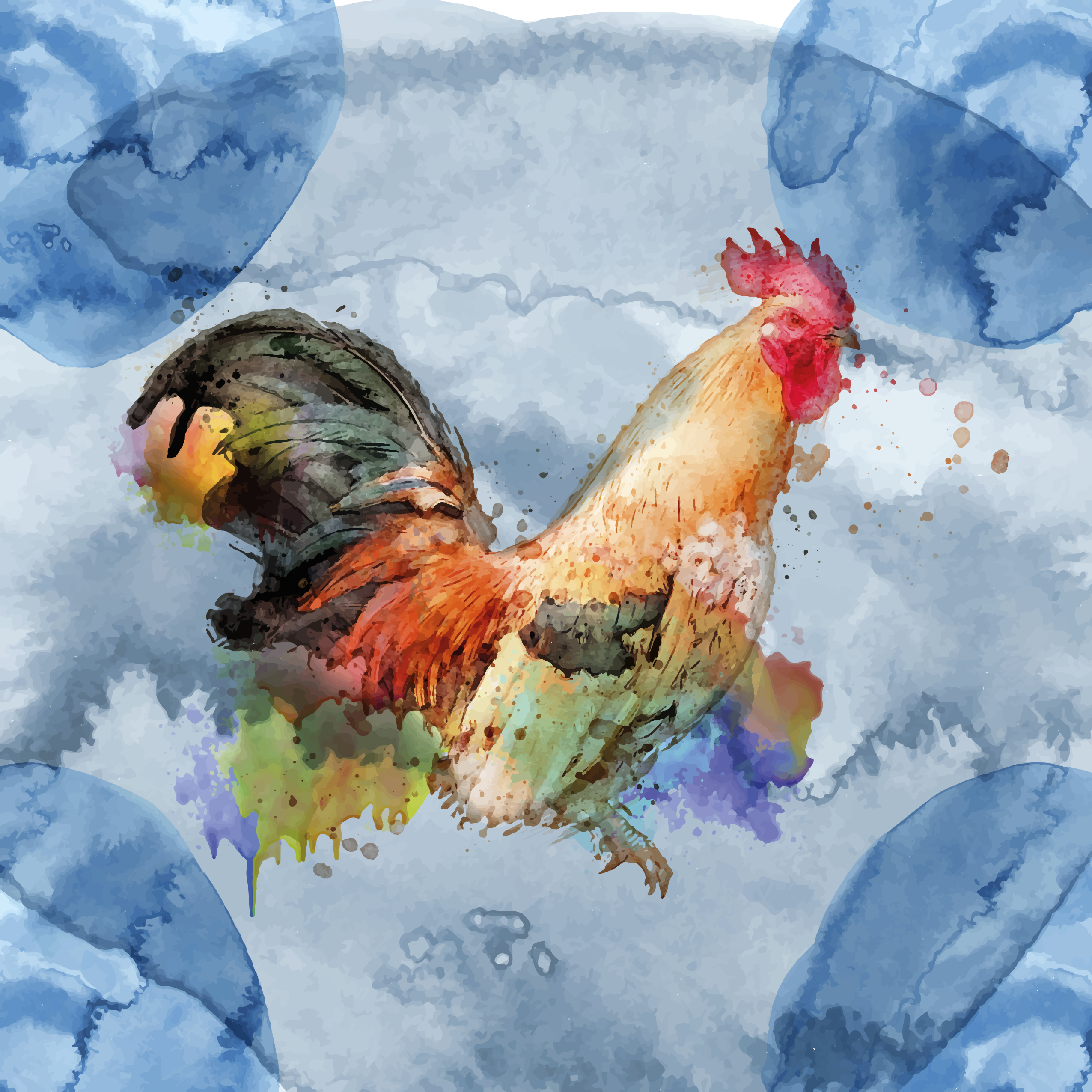 Aquarella rooster animal mat - TenStickers