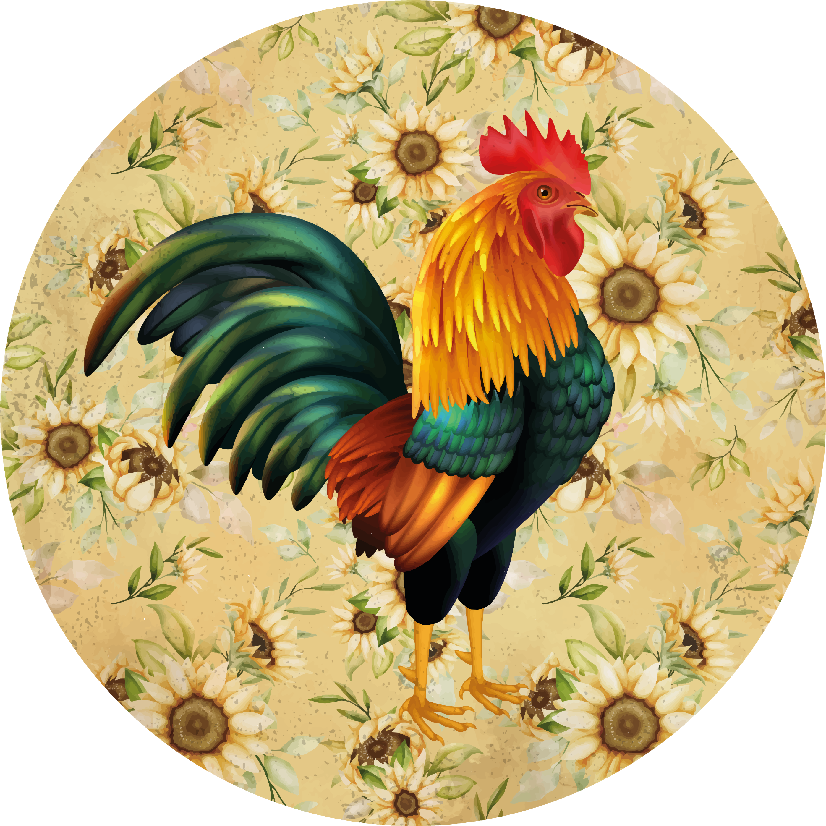 Floral rug vibrant rooster display - TenStickers