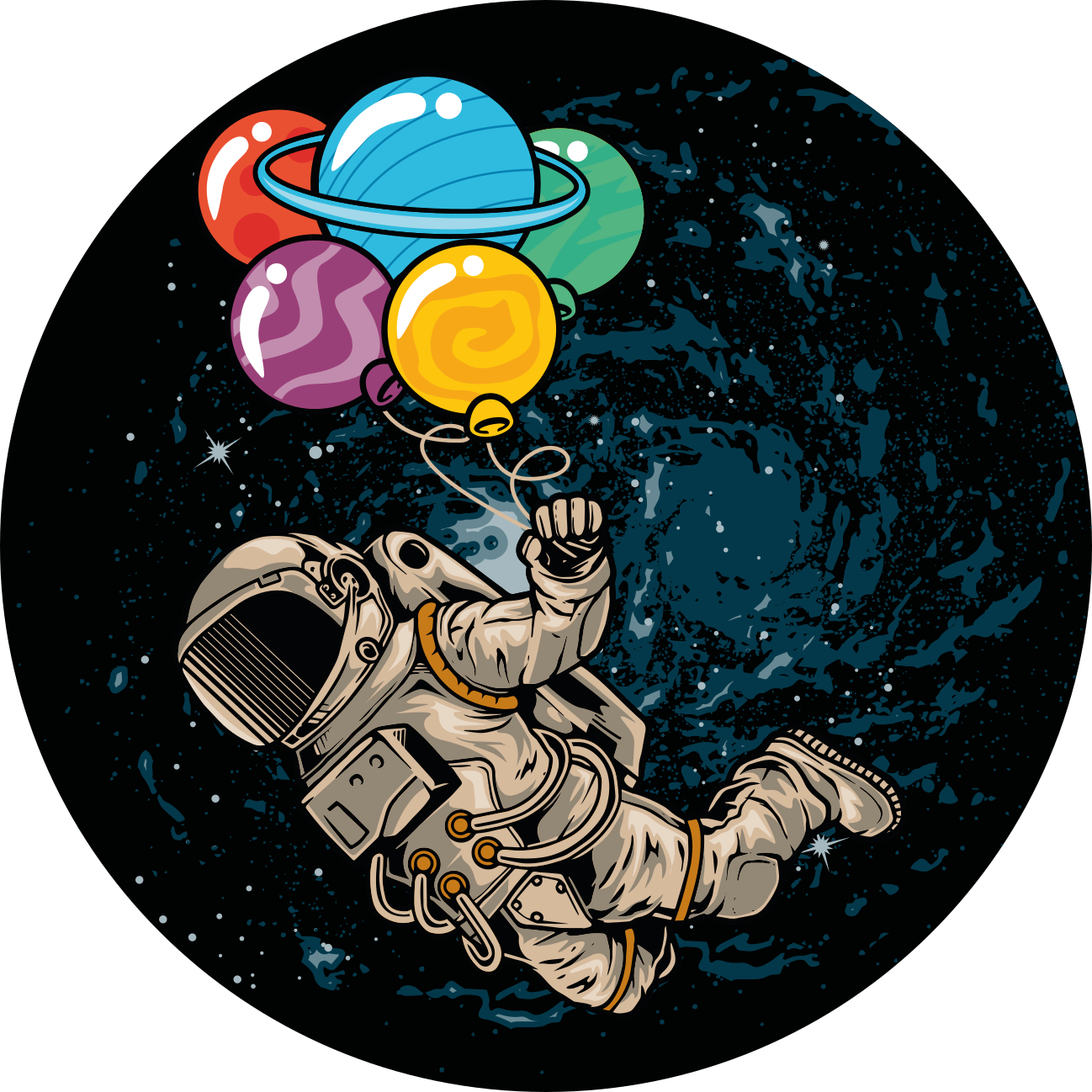 Astronaut with balloons kids rug - TenStickers