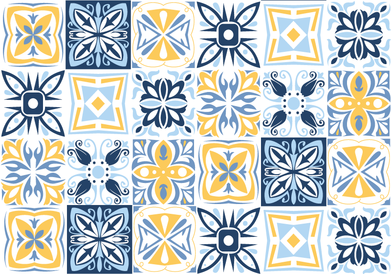 Blue Yellow Tiles mosaic rug - TenStickers
