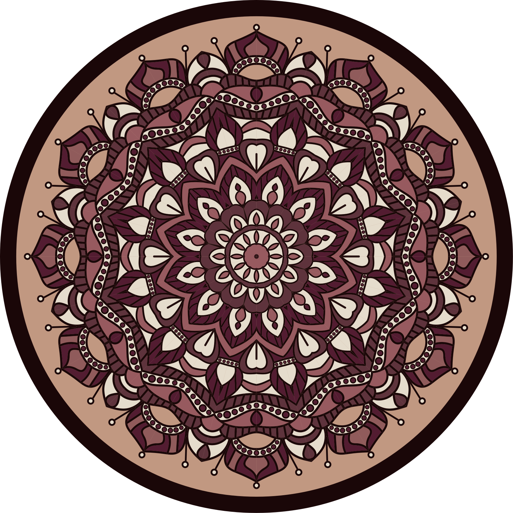 Brown complex motif mandala rug - TenStickers