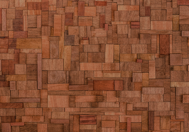 Warm block pattern wood effect rug - TenStickers