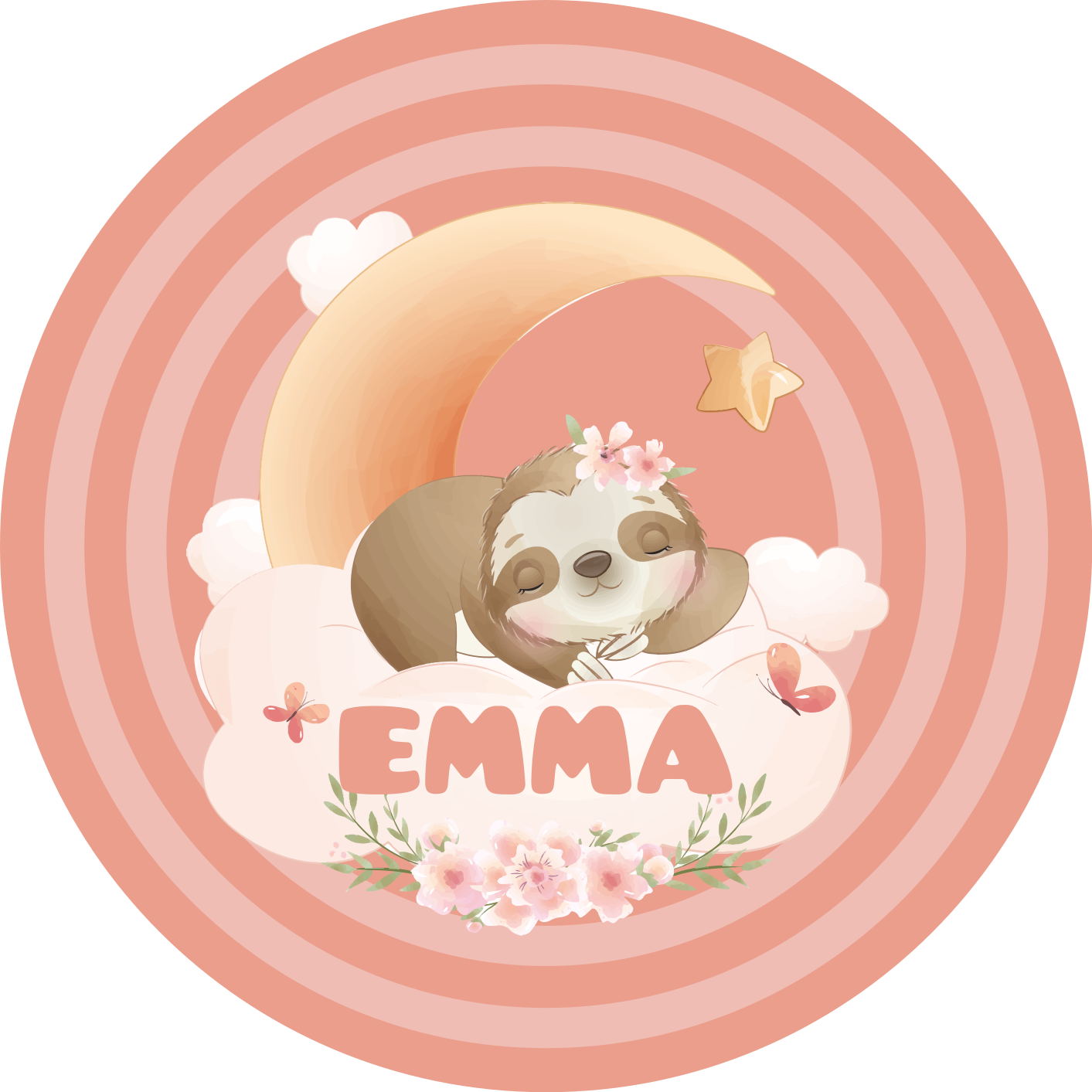 Cute animals sloth with name baby play mat - TenStickers