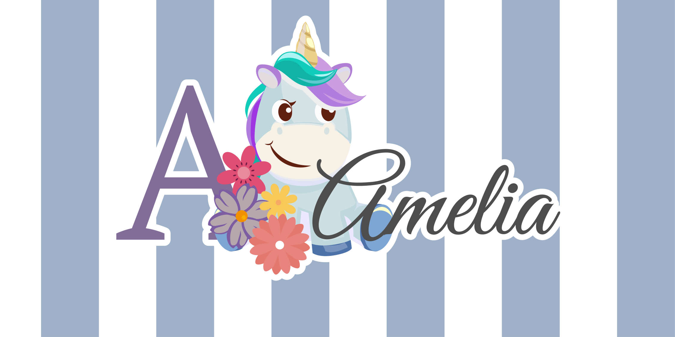 Striped unicorn with name kids rug - TenStickers