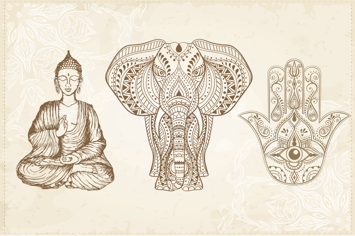 Buddha Elephant Hand mandala rug - TenStickers