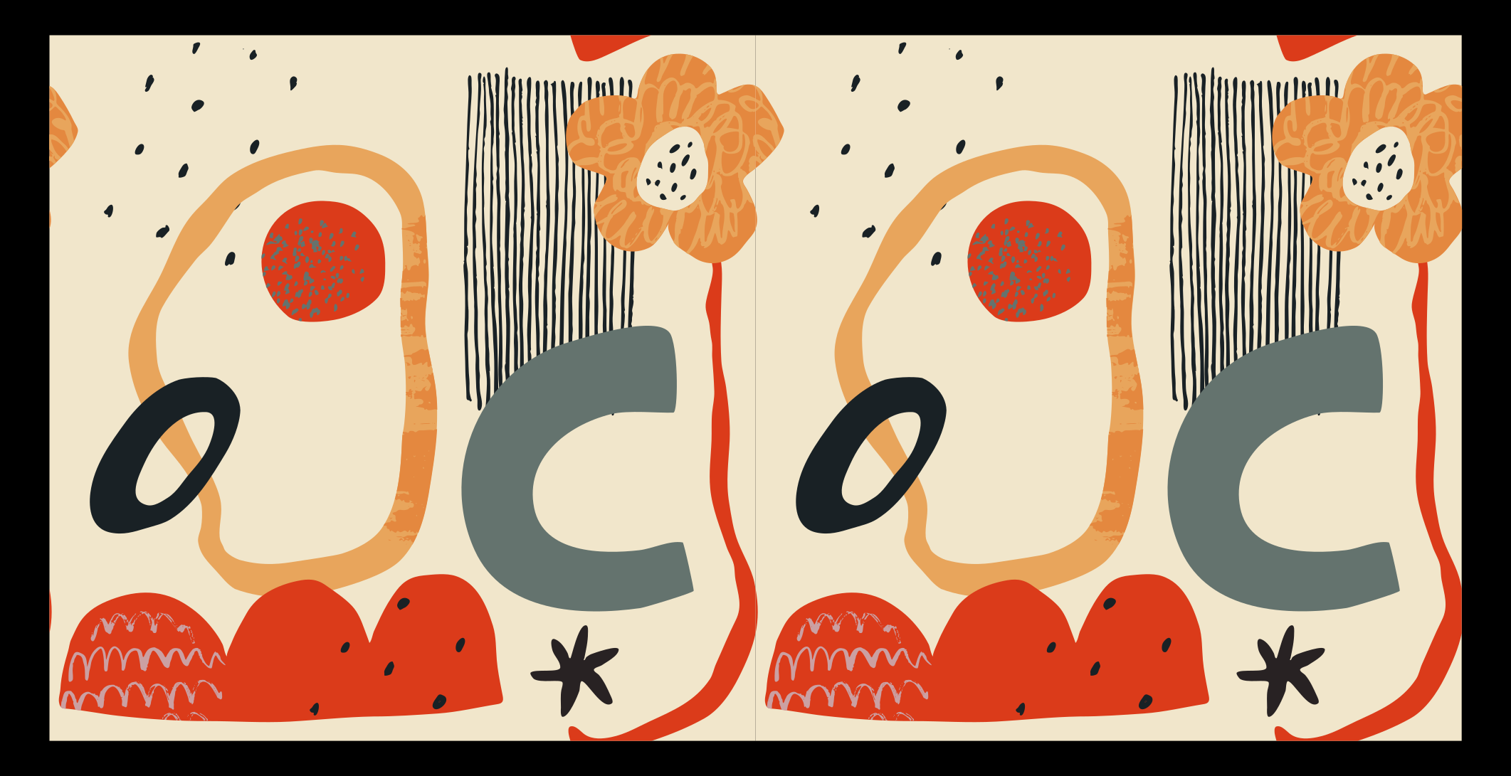 Red and orange collage abstraction modern rug - TenStickers