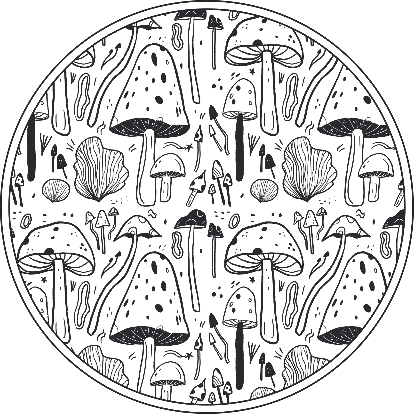 Black and white fungi nature rug - TenStickers