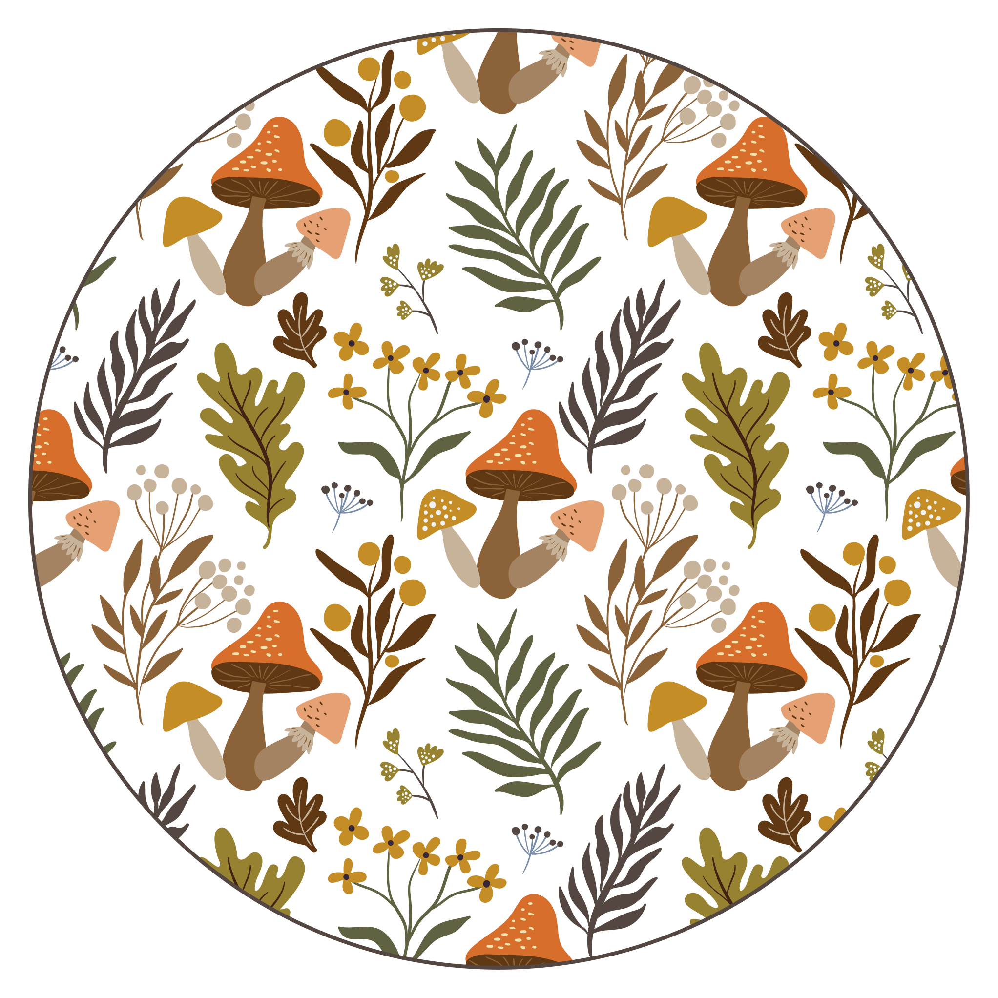 Delightful mushroom motif floral rug - TenStickers