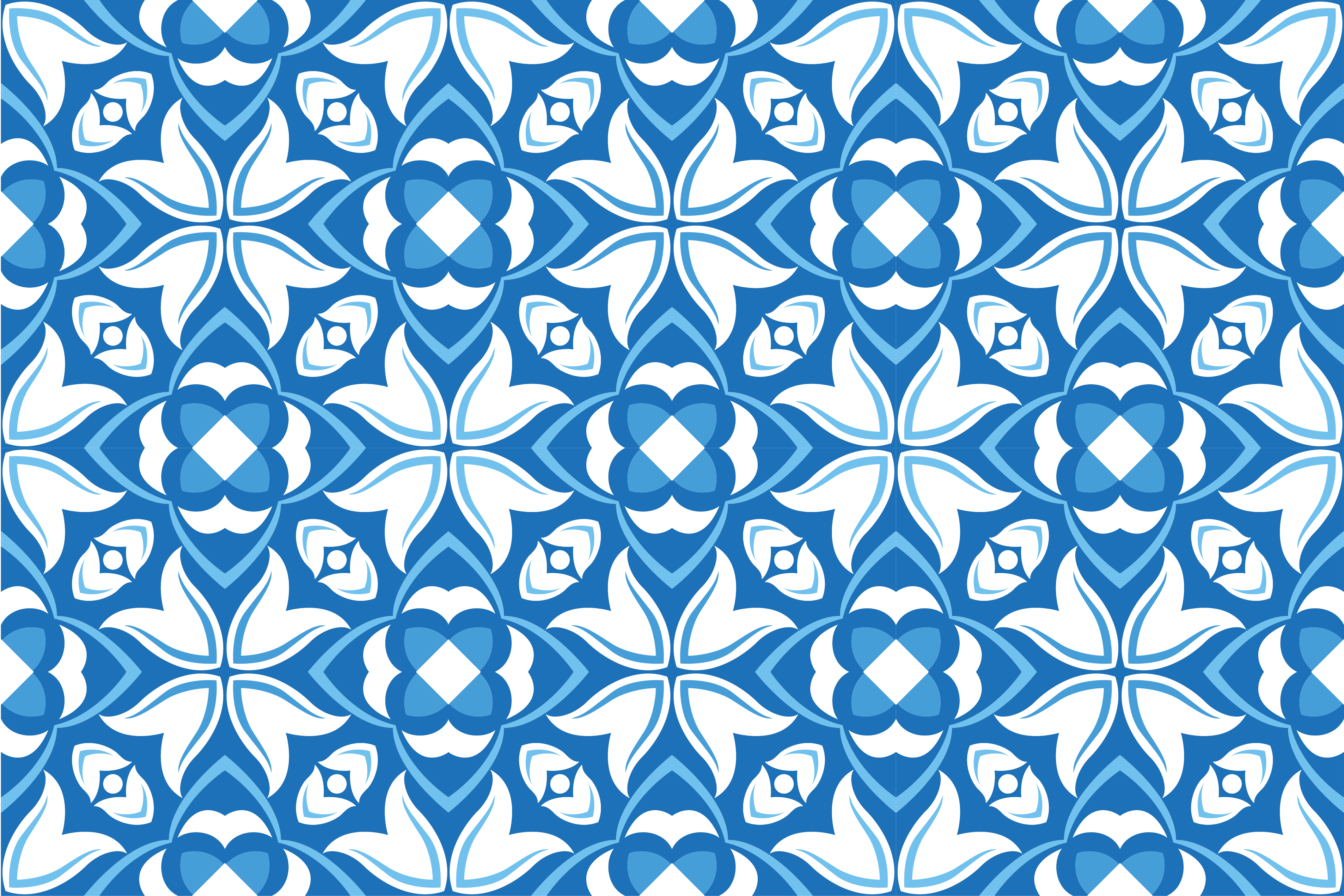Azure Blossom Motif tile carpet - TenStickers