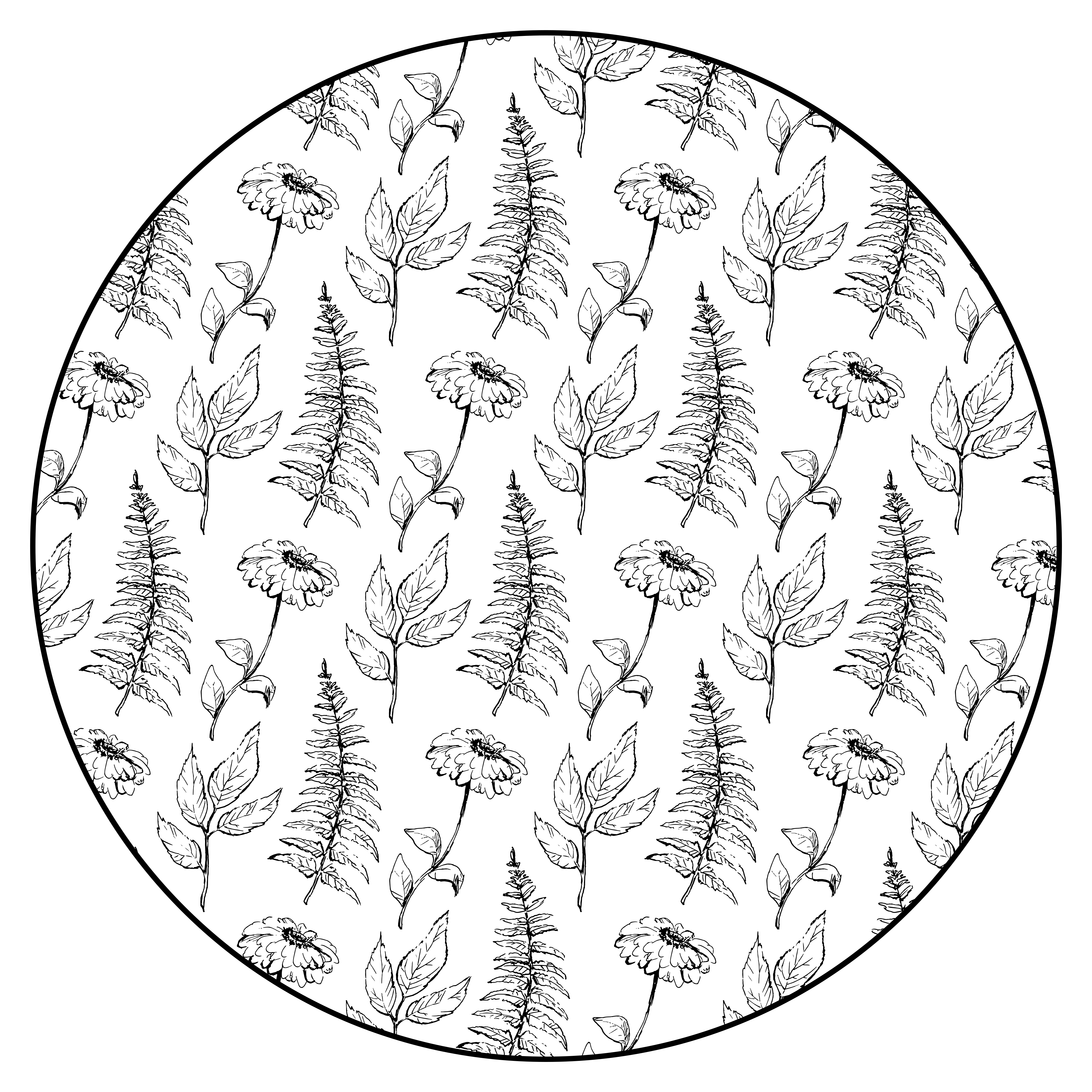 Floral Black Outline circular rug - TenStickers