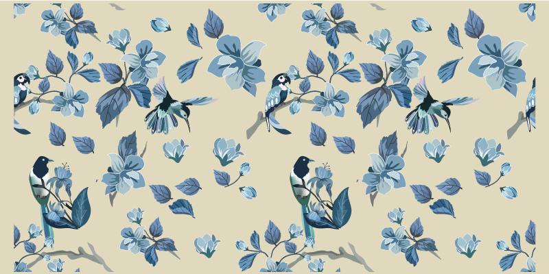 Floral rug with blue floral highlights - TenStickers