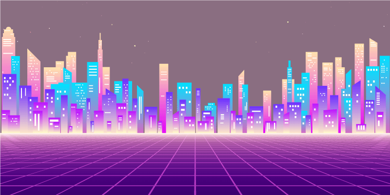 Neon Cityscape Horizon modern rug - TenStickers