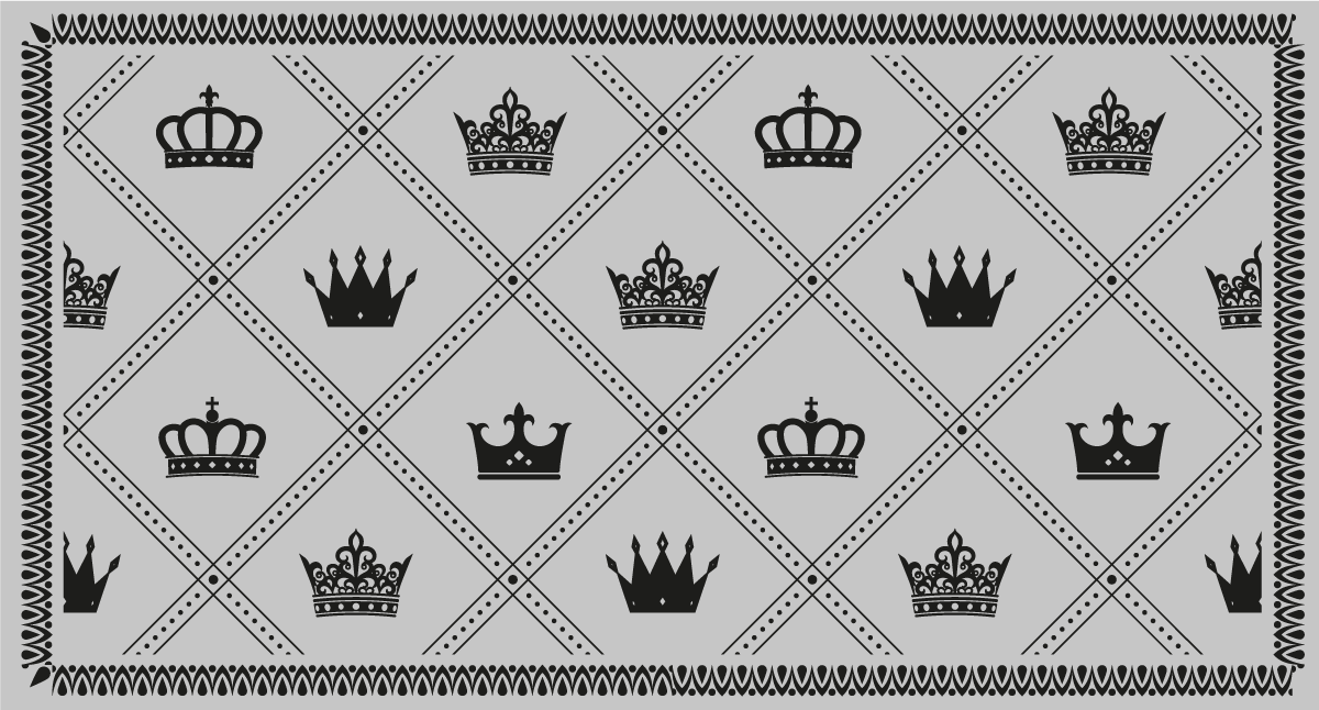 Monochrome Crown Pattern grey rug - TenStickers