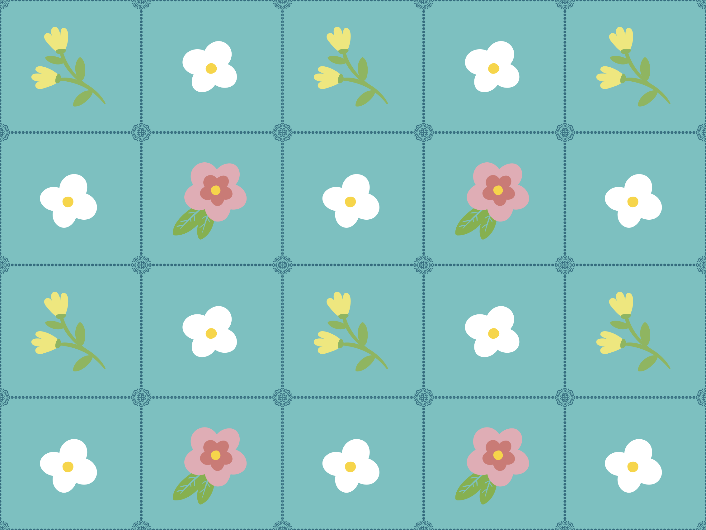 Floral Tile Pattern flower rug - TenStickers