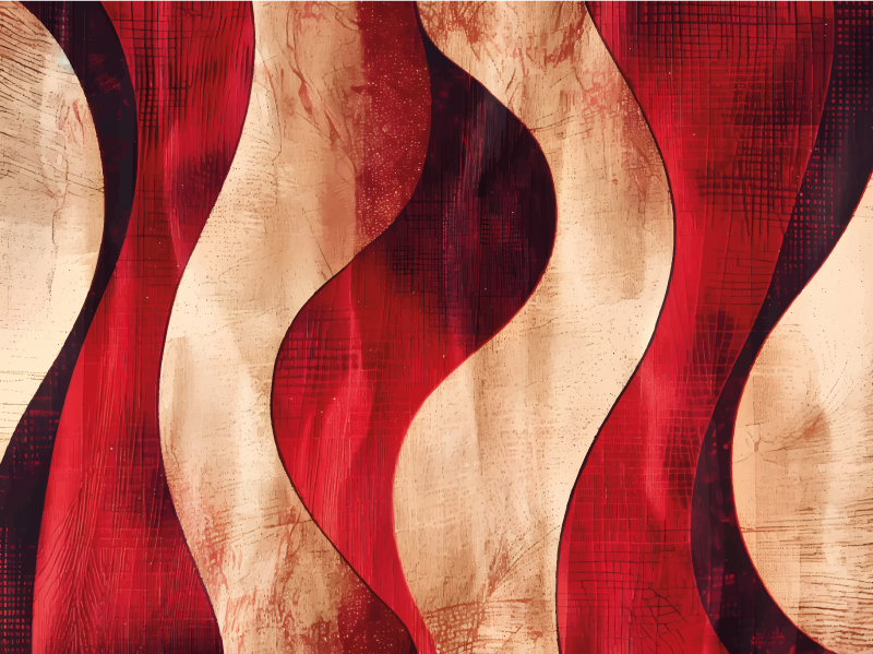 Modern waves pattern red rug - TenStickers