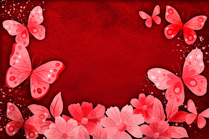 Flowers and butterflies design red rug - TenStickers