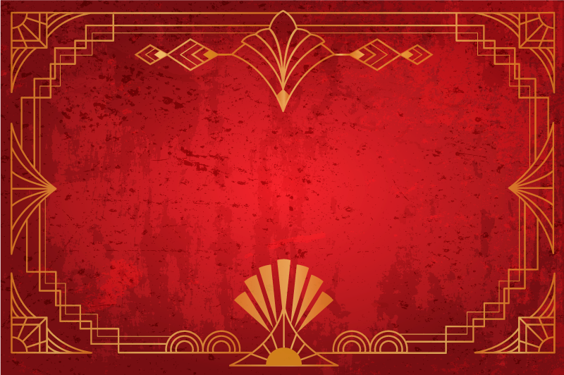 Golden pattern border red rug - TenStickers