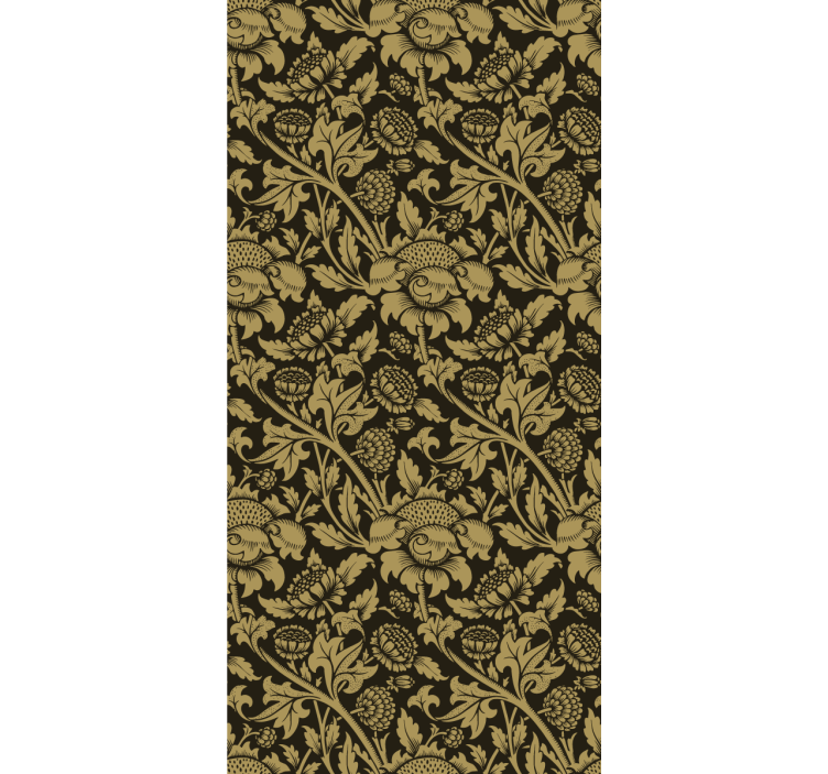 Golden greenery theme ornamental flower wallpaper - TenStickers