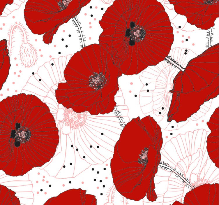 Nature Wallpaper red flowers and drawings - TenStickers