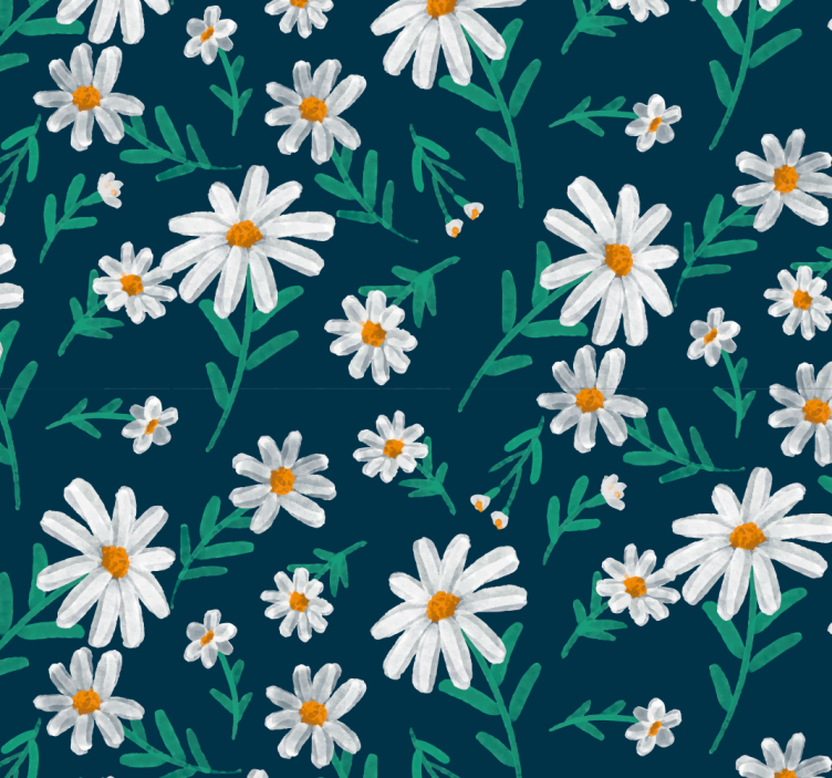 Flower wallpaper daisy on blue background - TenStickers