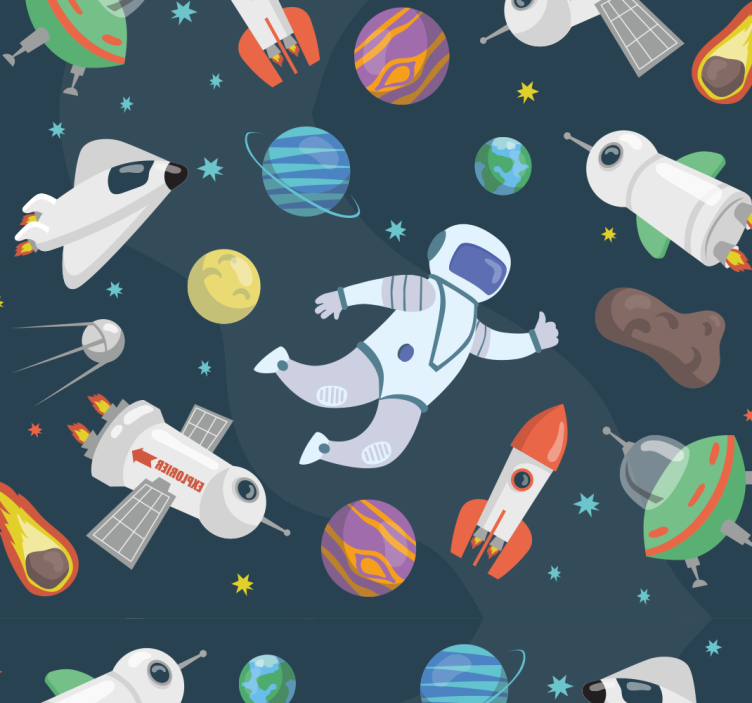 Cartoon Space Childrens Wallpaper - TenStickers