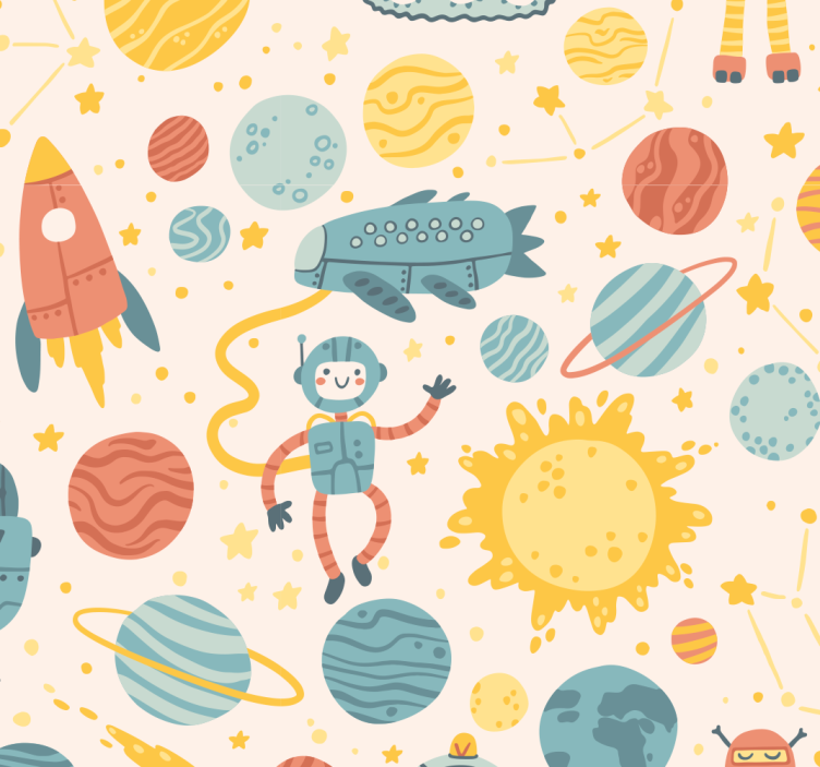 Space Adventure Scene Kids wallpaper - TenStickers