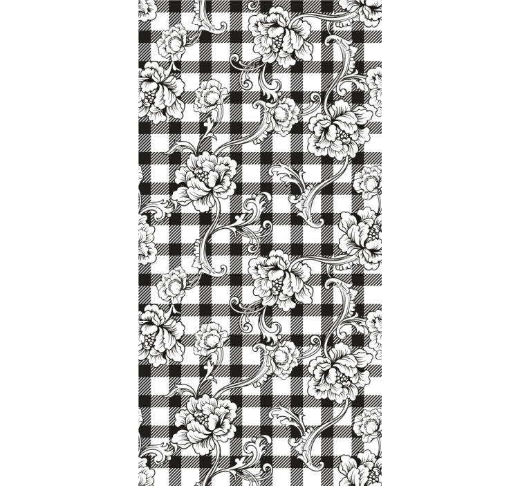 Floral Checkerboard ornamental flower wallpaper - TenStickers
