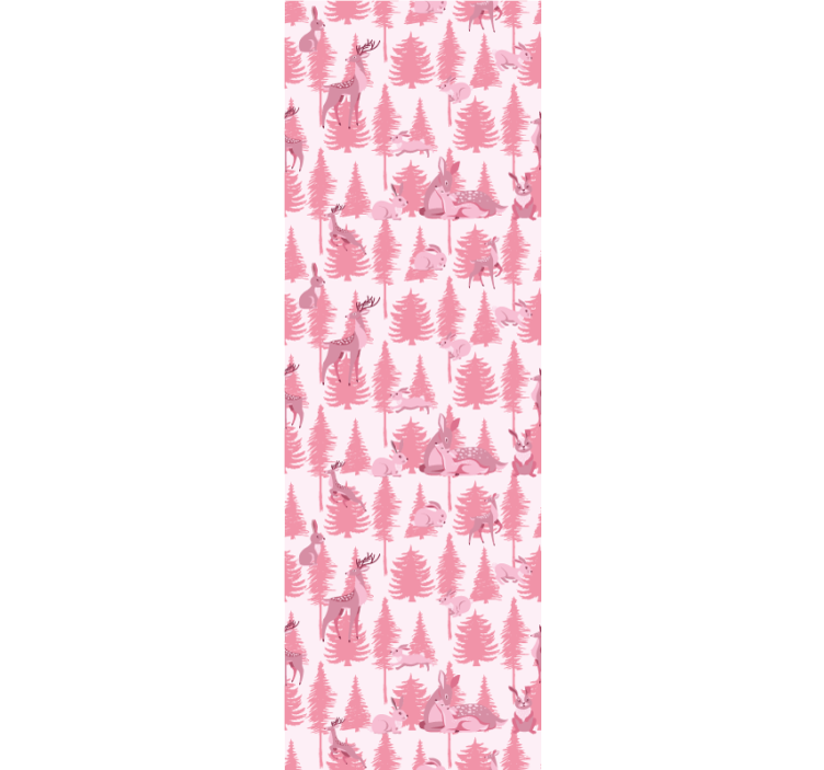 Pink forest motif animal wallpaper - TenStickers