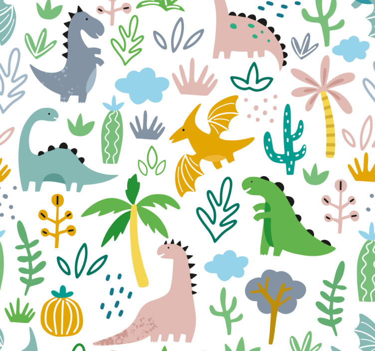Scandinavian pattern dinosaurs wallpaper - TenStickers