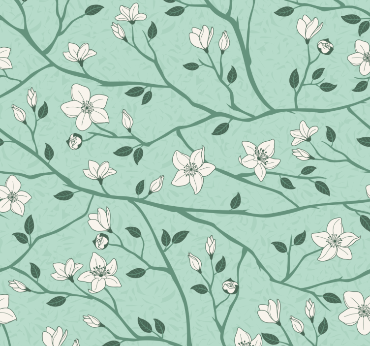 Flowers And Branches Green Wallpaper - TenStickers