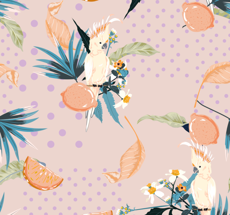 Tropical Cockatoo Motif jungle wallpaper - TenStickers