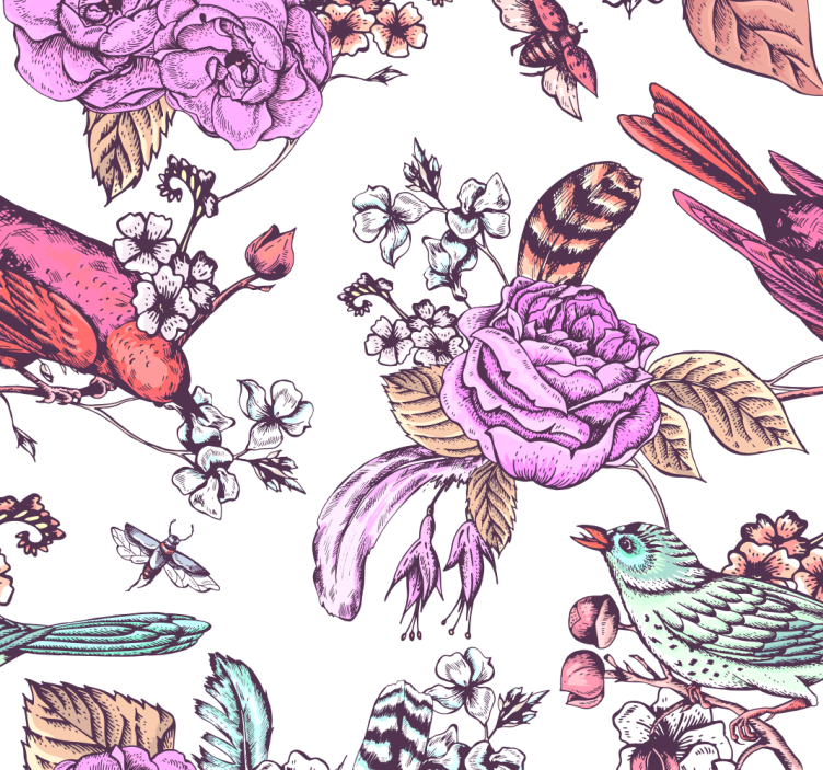 Floral Bird Design ornamental flower wallpaper - TenStickers