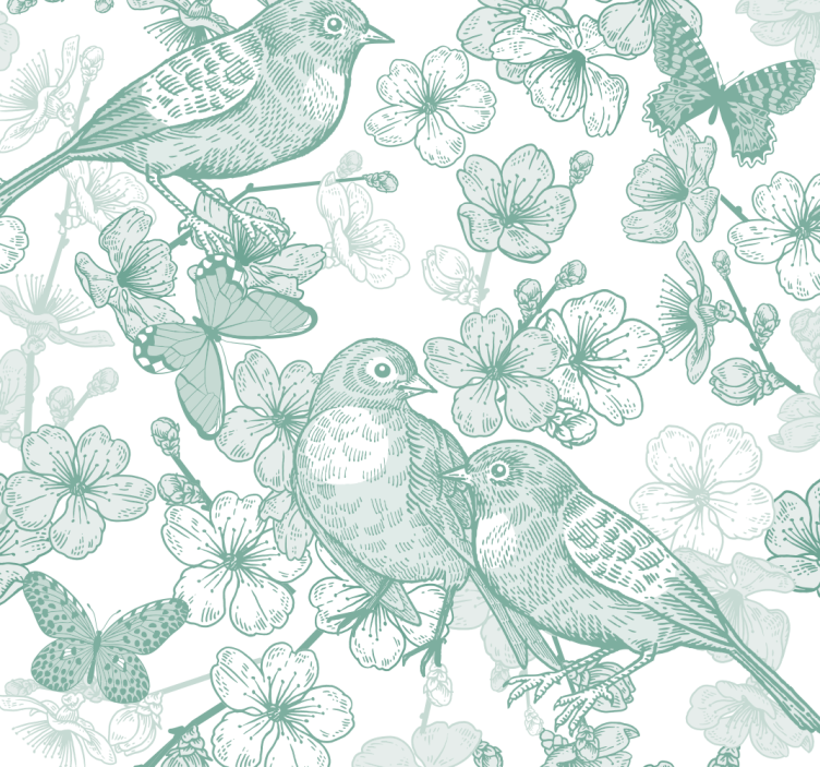 Floral Avian Motif birds wallpaper - TenStickers